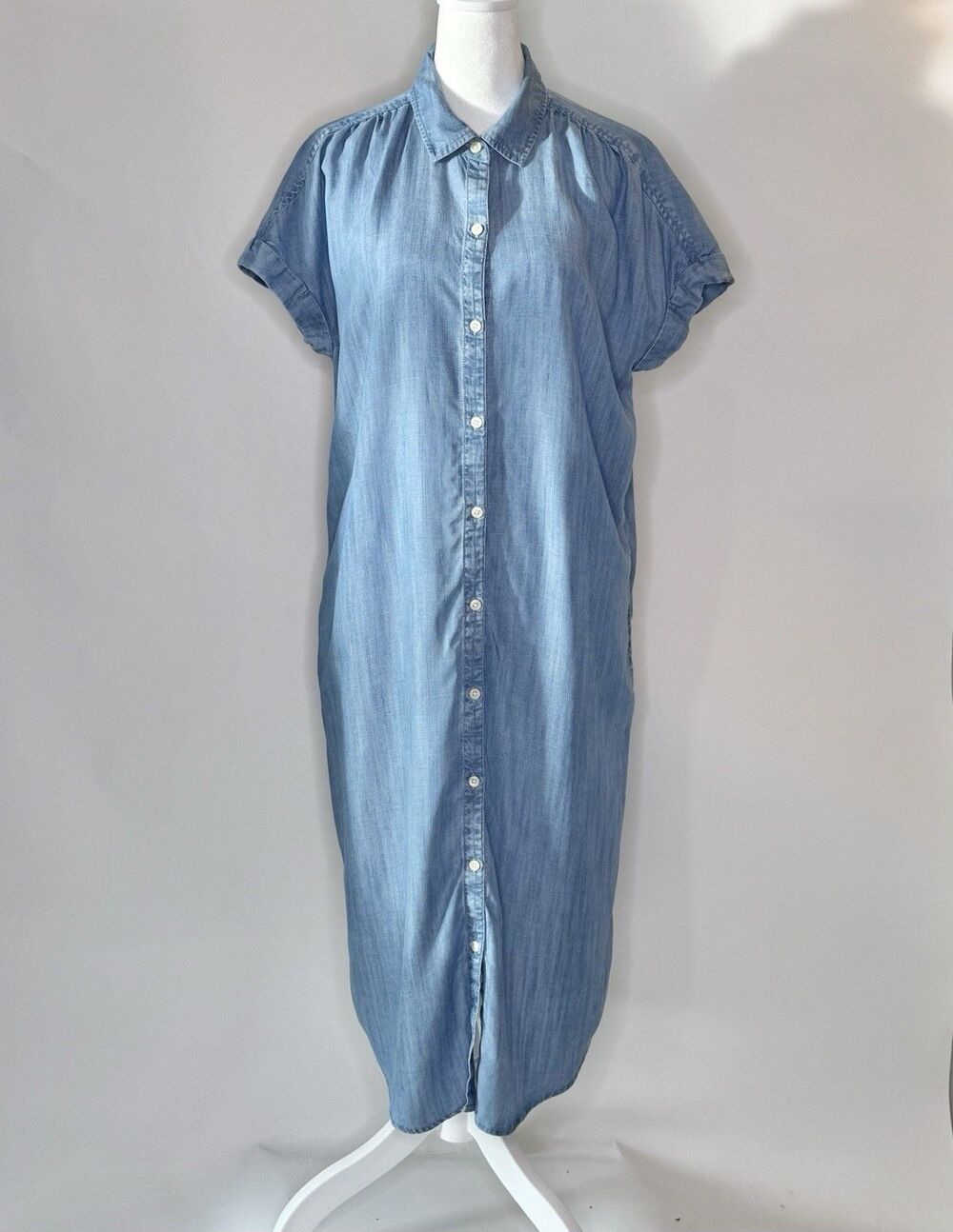 STYLE & CO Chambray Blue Maxi Dress Womens M Dress Shirt Style w/Pockets Coastal